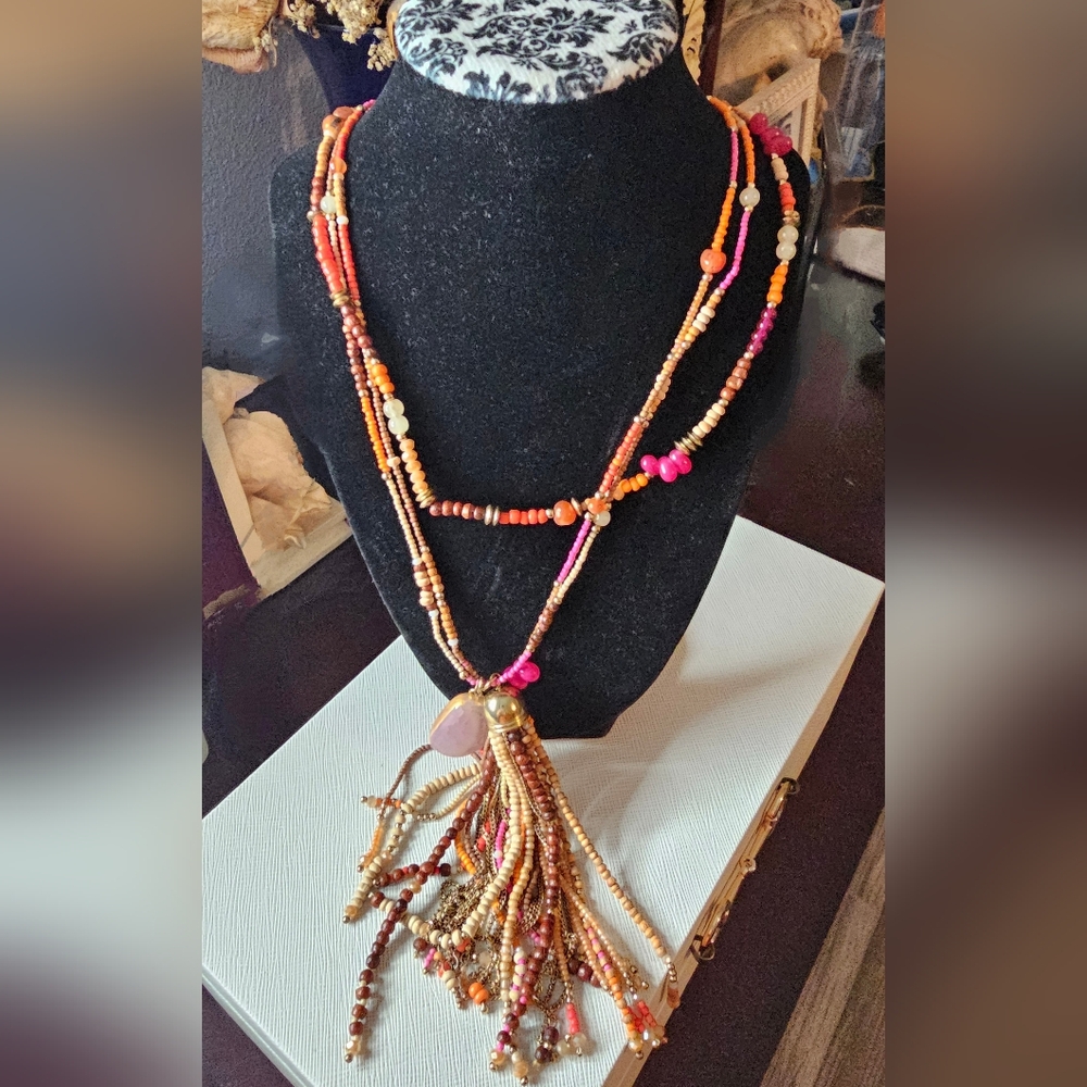 Chicos Three Stranded Multi Colored Beaded Statem… - image 2